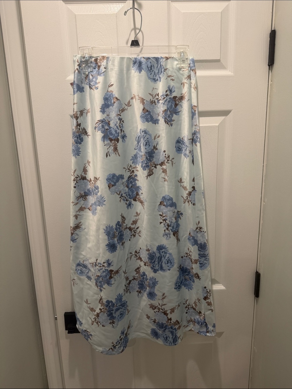 Olive & Oak Light Blue Floral Satin Maxi Skirt